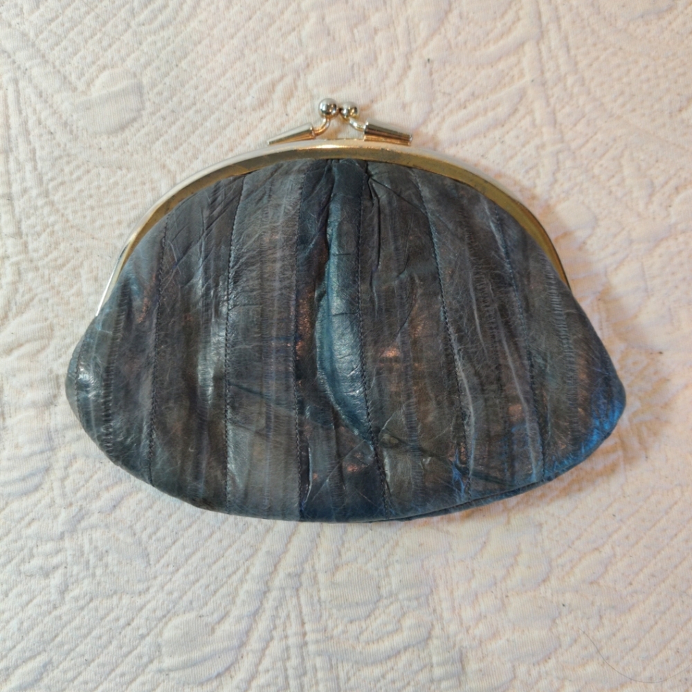 Genuine Vintage Light Grey Eel Skin Clutch Purse Handbag Made In Korea